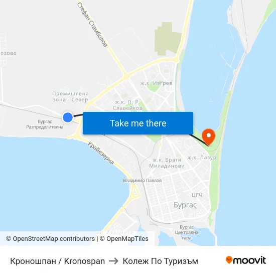 Кроношпан / Kronospan to Колеж По Туризъм map