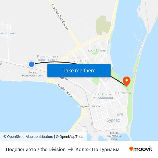 Поделението / the Division to Колеж По Туризъм map