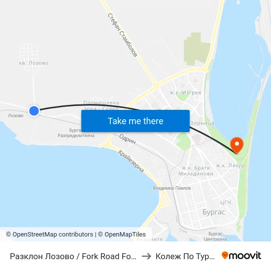 Разклон Лозово / Fork Road For Lozovo to Колеж По Туризъм map