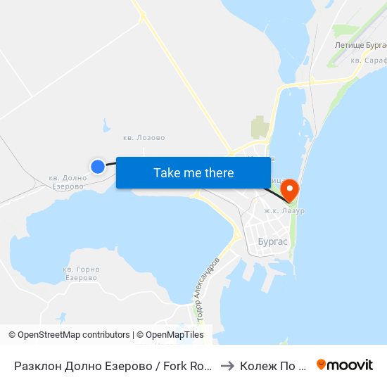 Разклон Долно Езерово / Fork Road For Dolno Ezerovo to Колеж По Туризъм map