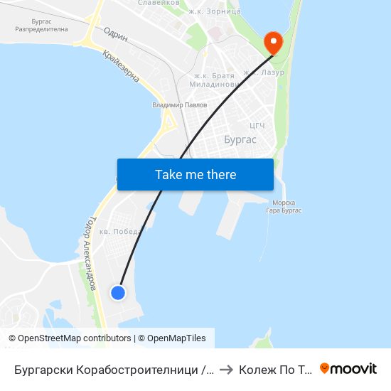 Бургарски Корабостроителници / Burgas Shipyards to Колеж По Туризъм map