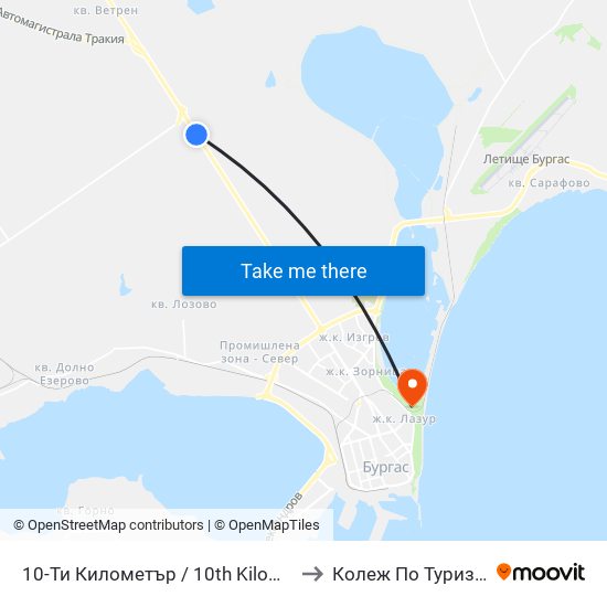 10-Ти Километър / 10th Kilometer to Колеж По Туризъм map