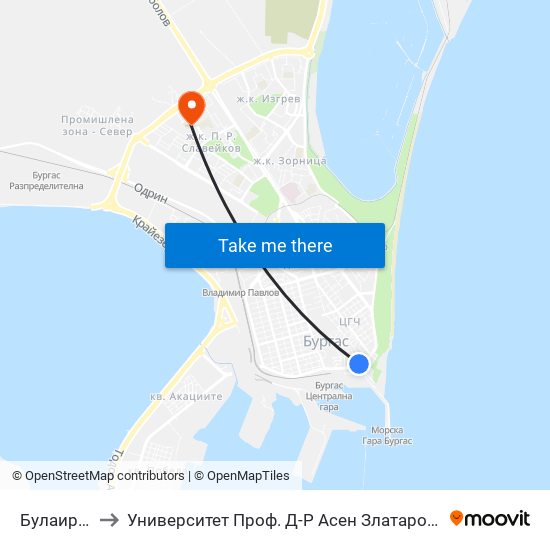 Булаир / Bulair to Университет Проф. Д-Р Асен Златаров Педагогически Факултет map