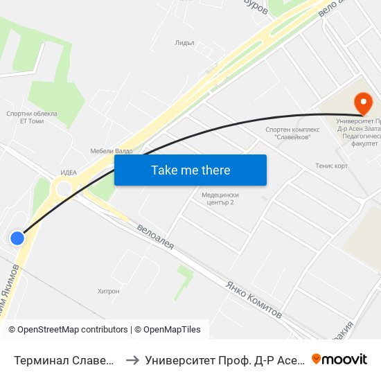 Терминал Славейков / Slaveykov Terminus to Университет Проф. Д-Р Асен Златаров Педагогически Факултет map