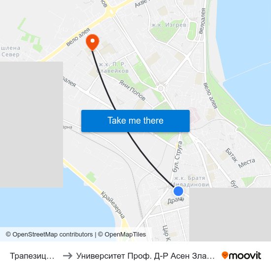 Трапезица / Trapezitsa to Университет Проф. Д-Р Асен Златаров Педагогически Факултет map