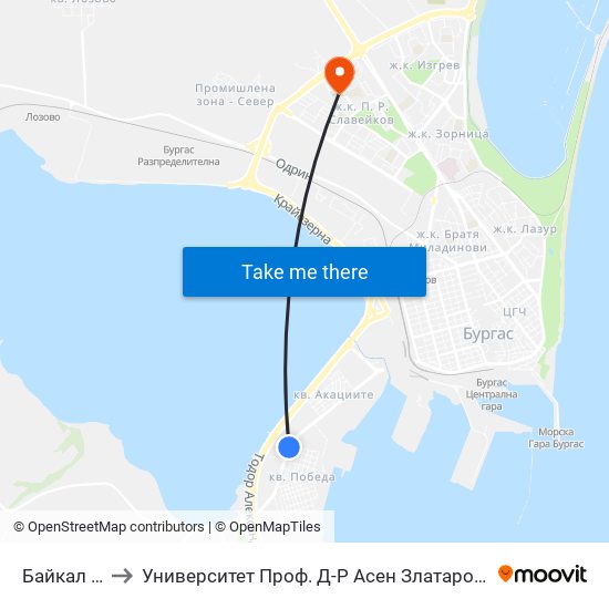Байкал / Baikal to Университет Проф. Д-Р Асен Златаров Педагогически Факултет map