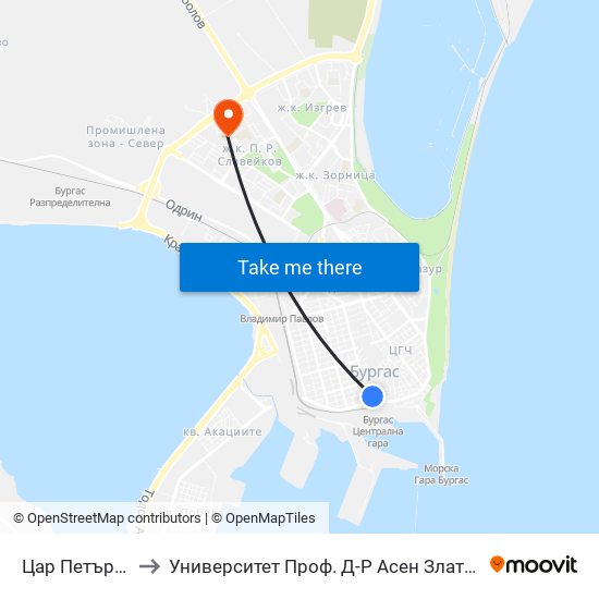 Цар Петър / Tsar Petar to Университет Проф. Д-Р Асен Златаров Педагогически Факултет map