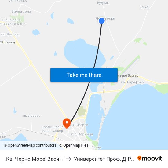 Кв. Черно Море, Васил Левски / Cherno More Qr, Vasil Levski to Университет Проф. Д-Р Асен Златаров Педагогически Факултет map