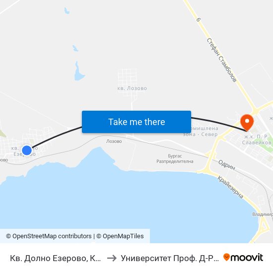 Кв. Долно Езерово, Кметство / Dolno Ezerovo Qr, Municipality to Университет Проф. Д-Р Асен Златаров Педагогически Факултет map