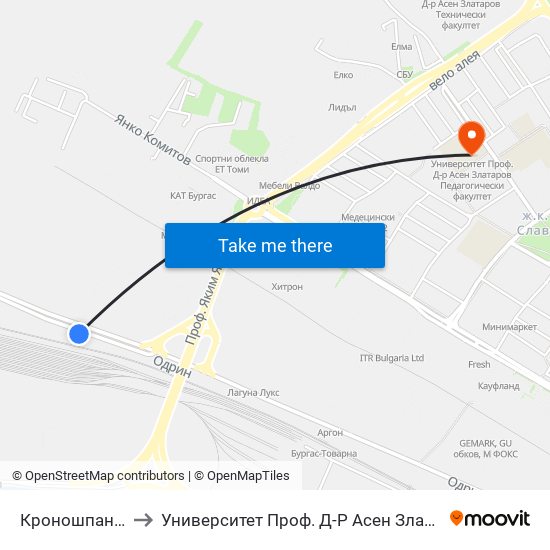 Кроношпан / Kronospan to Университет Проф. Д-Р Асен Златаров Педагогически Факултет map