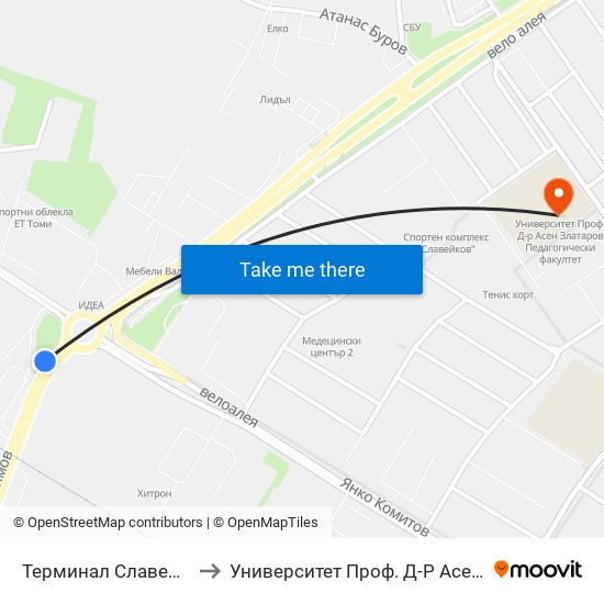 Терминал Славейков / Slaveykov Terminus to Университет Проф. Д-Р Асен Златаров Педагогически Факултет map