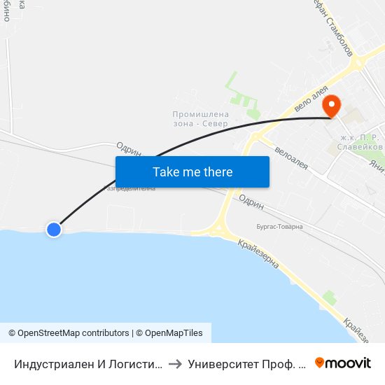 Индустриален И Логистичен Парк Бургас / Industrial And Logistic Park Bourgas to Университет Проф. Д-Р Асен Златаров Педагогически Факултет map