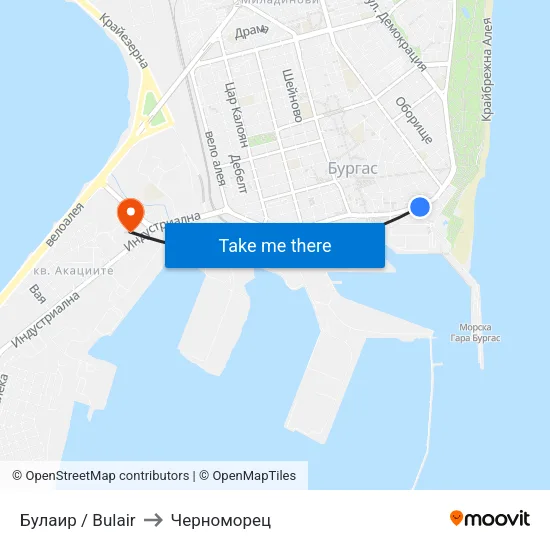 Булаир / Bulair to Черноморец map