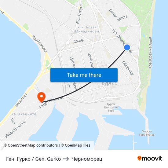 Ген. Гурко / Gen. Gurko to Черноморец map