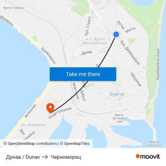 Дунав / Dunav to Черноморец map