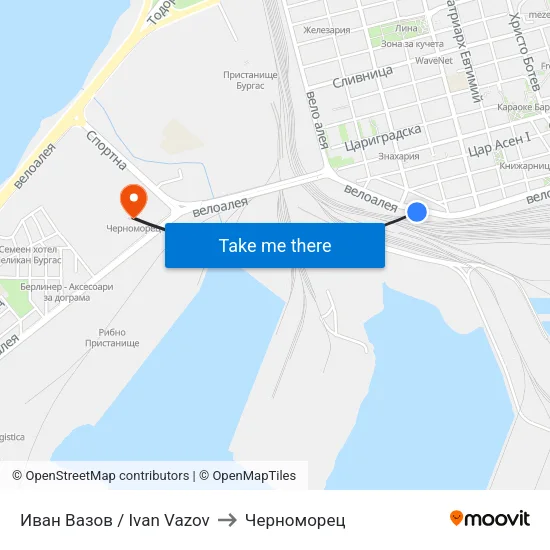 Иван Вазов / Ivan Vazov to Черноморец map