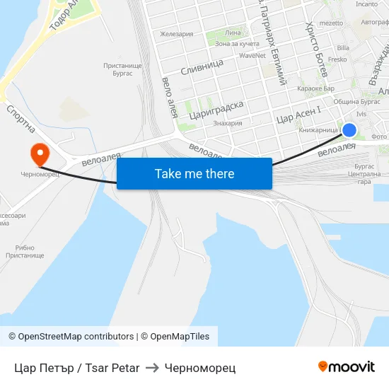 Цар Петър / Tsar Petar to Черноморец map