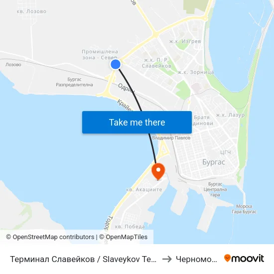 Терминал Славейков / Slaveykov Terminus to Черноморец map