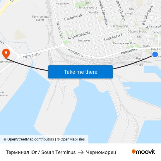 Терминал Юг / South Terminus to Черноморец map