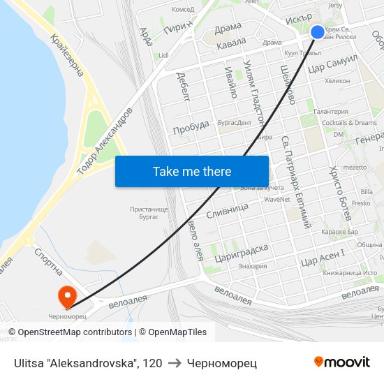 Ulitsa "Aleksandrovska", 120 to Черноморец map