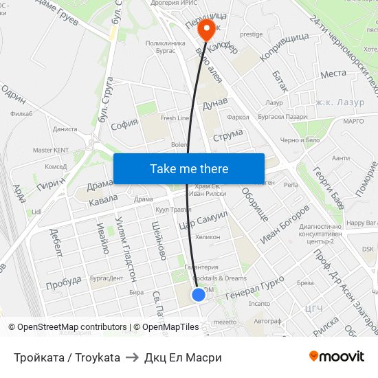Тройката / Troykata to Дкц Ел Масри map