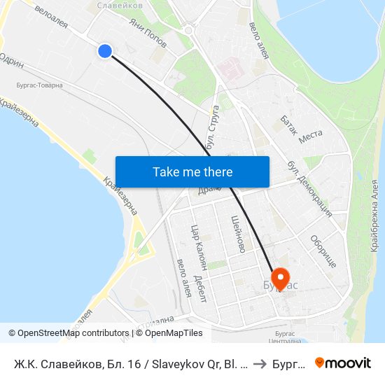 Ж.К. Славейков, Бл. 16 / Slaveykov Qr, Bl. 16 to Бургас map