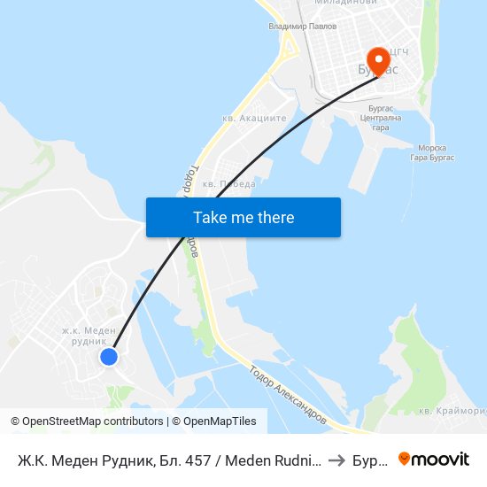 Ж.К. Меден Рудник, Бл. 457 / Meden Rudnik Qr, Bl. 457 to Бургас map