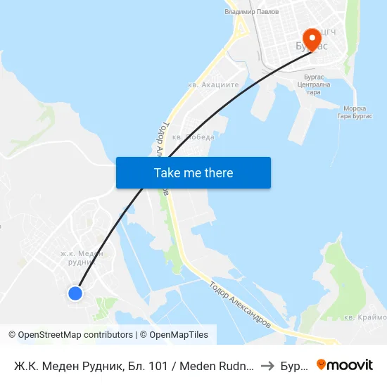 Ж.К. Меден Рудник, Бл. 101 / Meden Rudnik Qr, Bl. 101 to Бургас map