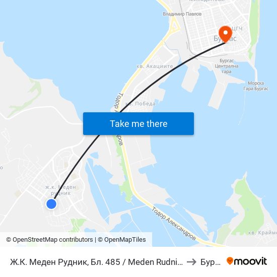 Ж.К. Меден Рудник, Бл. 485 / Meden Rudnik Qr, Bl. 485 to Бургас map