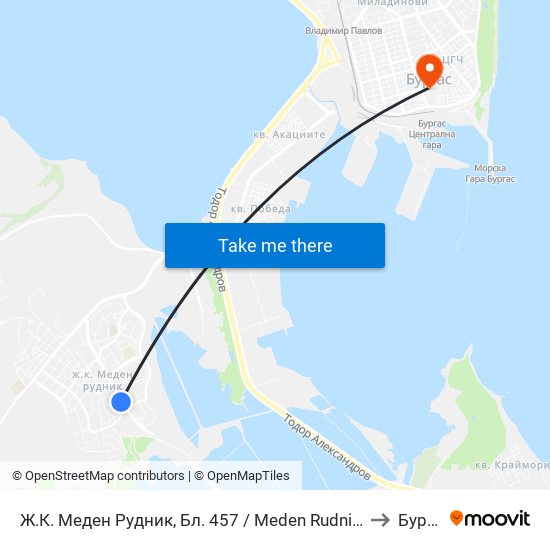 Ж.К. Меден Рудник, Бл. 457 / Meden Rudnik Qr, Bl. 457 to Бургас map