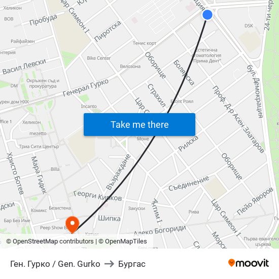 Ген. Гурко / Gen. Gurko to Бургас map