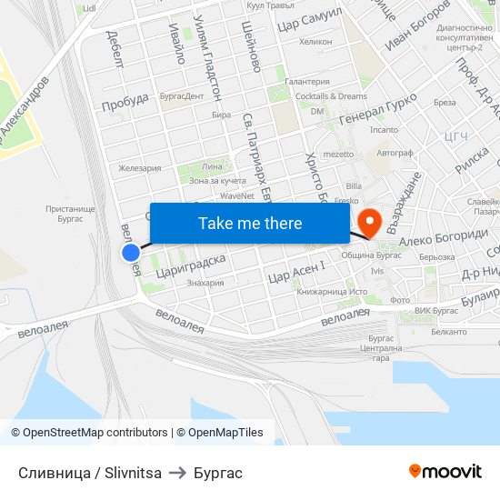 Сливница / Slivnitsa to Бургас map