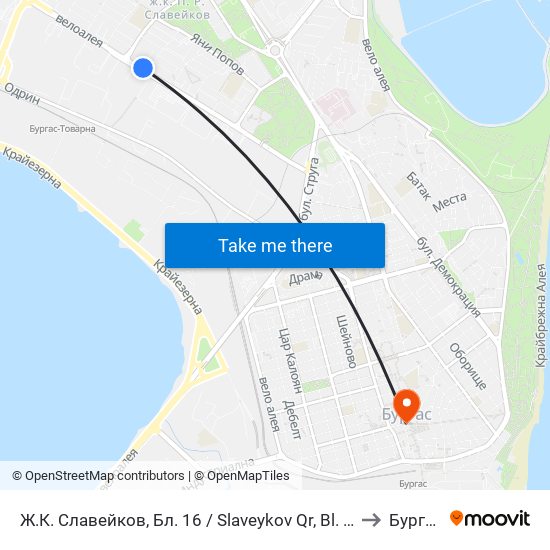 Ж.К. Славейков, Бл. 16 / Slaveykov Qr, Bl. 16 to Бургас map