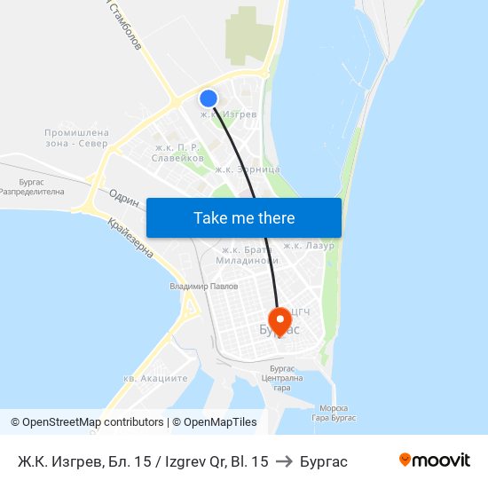 Ж.К. Изгрев, Бл. 15 / Izgrev Qr, Bl. 15 to Бургас map