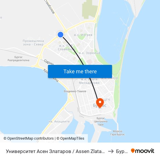Университет Асен Златаров / Assen Zlatarov University to Бургас map