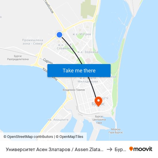 Университет Асен Златаров / Assen Zlatarov University to Бургас map