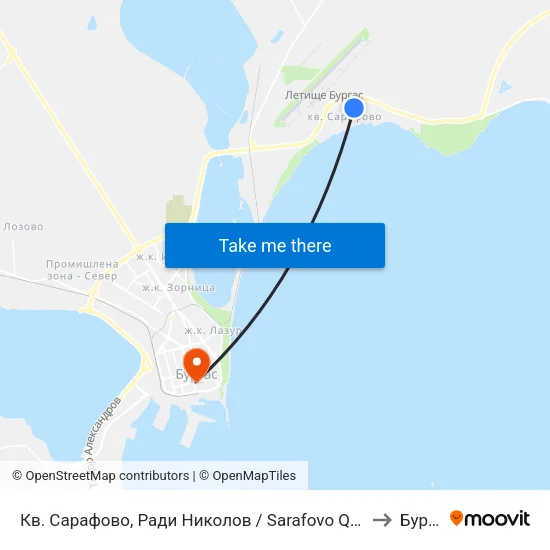 Кв. Сарафово, Ради Николов / Sarafovo Qr, Radi Nikolov to Бургас map