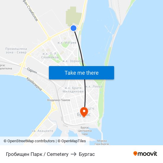 Гробищен Парк / Cemetery to Бургас map