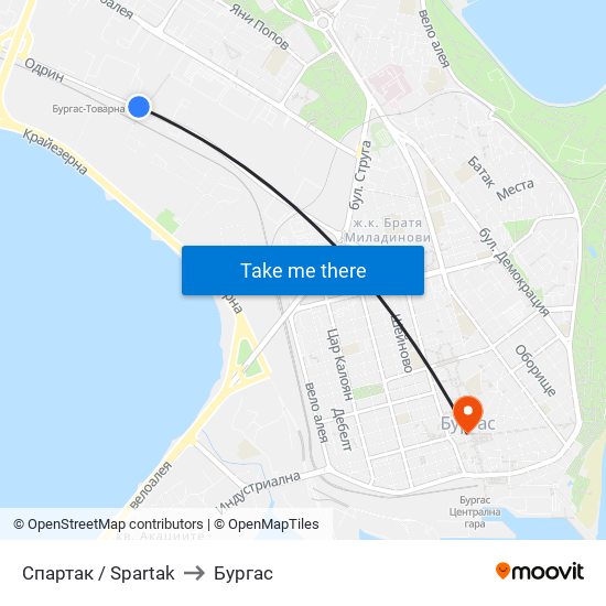 Спартак / Spartak to Бургас map