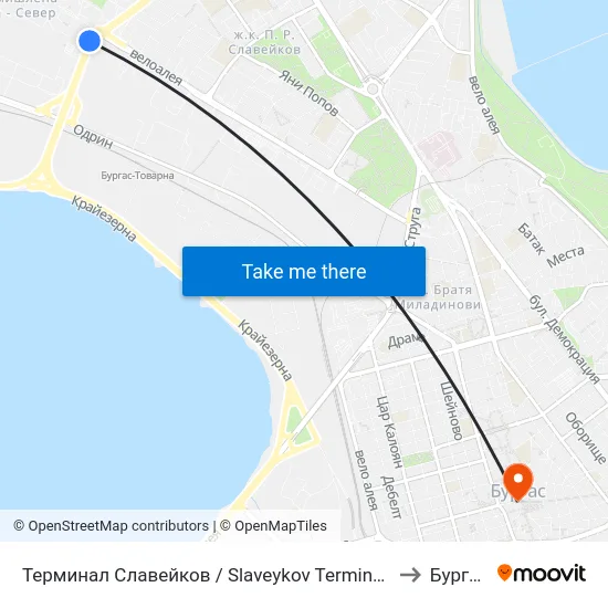 Терминал Славейков / Slaveykov Terminus to Бургас map