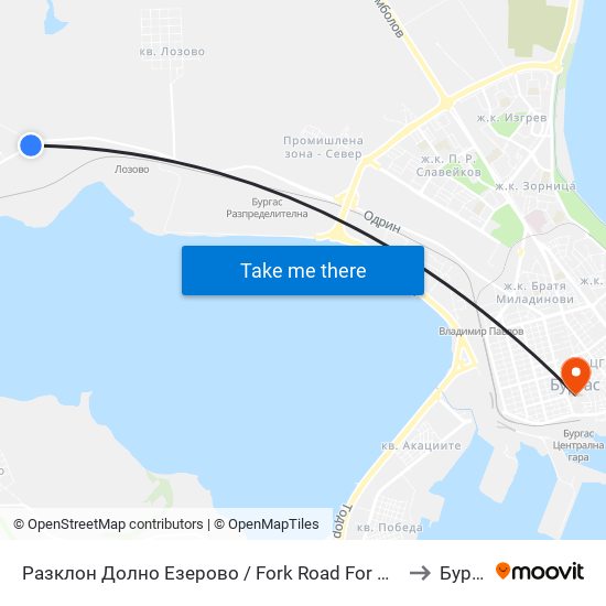 Разклон Долно Езерово / Fork Road For Dolno Ezerovo to Бургас map