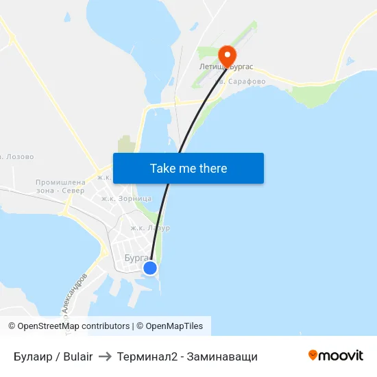Булаир / Bulair to Терминал2 - Заминаващи map