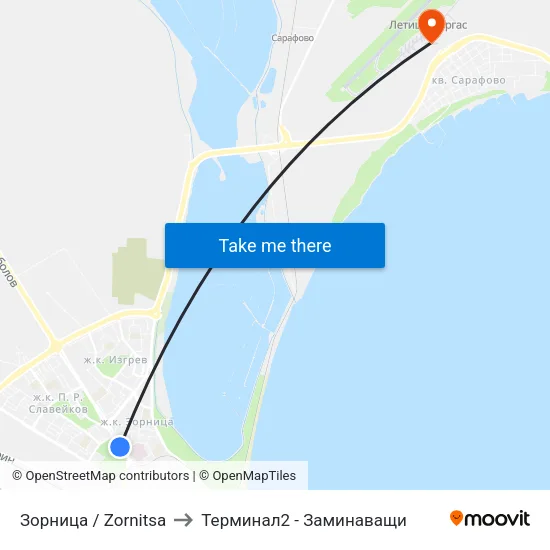 Зорница / Zornitsa to Терминал2 - Заминаващи map