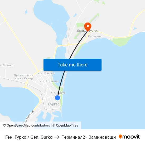 Ген. Гурко / Gen. Gurko to Терминал2 - Заминаващи map