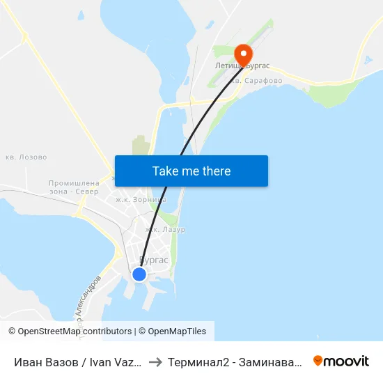 Иван Вазов / Ivan Vazov to Терминал2 - Заминаващи map