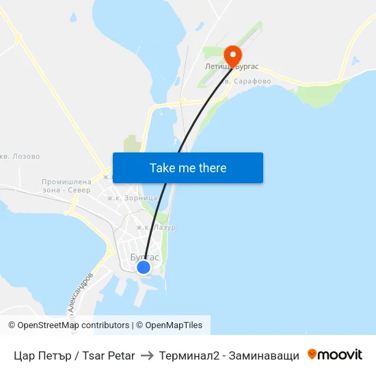 Цар Петър / Tsar Petar to Терминал2 - Заминаващи map