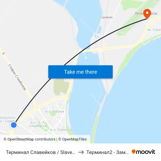 Терминал Славейков / Slaveykov Terminus to Терминал2 - Заминаващи map