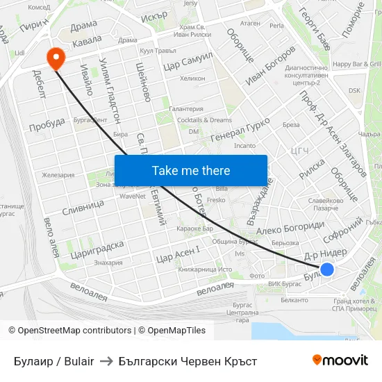 Булаир / Bulair to Български Червен Кръст map