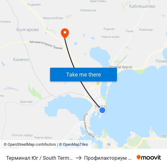 Терминал Юг / South Terminus to Профилакториум Бмб map