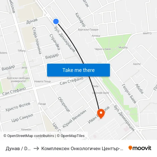 Дунав / Dunav to Комплексен Онкологичен Център-Бургас Еоод map